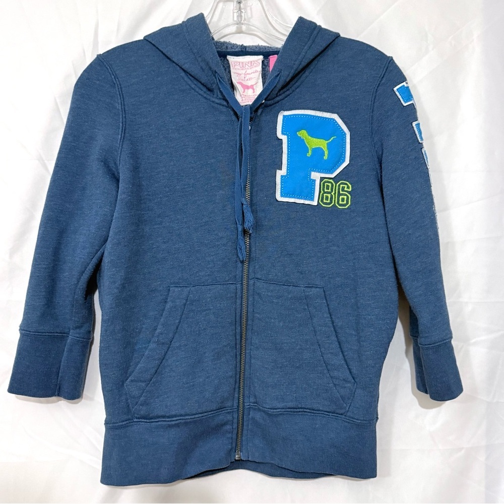 PINK Victoria’s Secret Full Zip Hoodie With 3/4” Sleeves And Front Pockets
